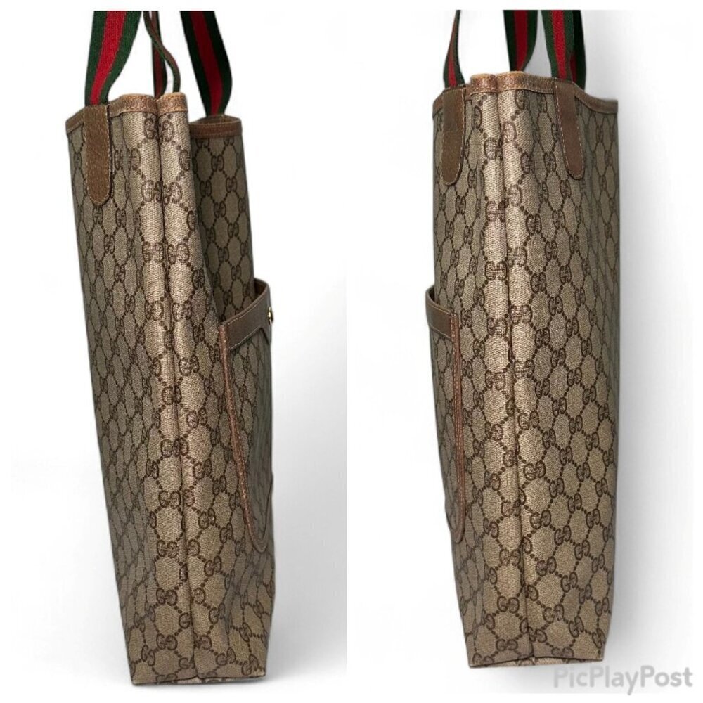 GUCCI Vintage Supreme Coated Canvas Sherry Line Tote Bag, Brown - Picture 9 of 14